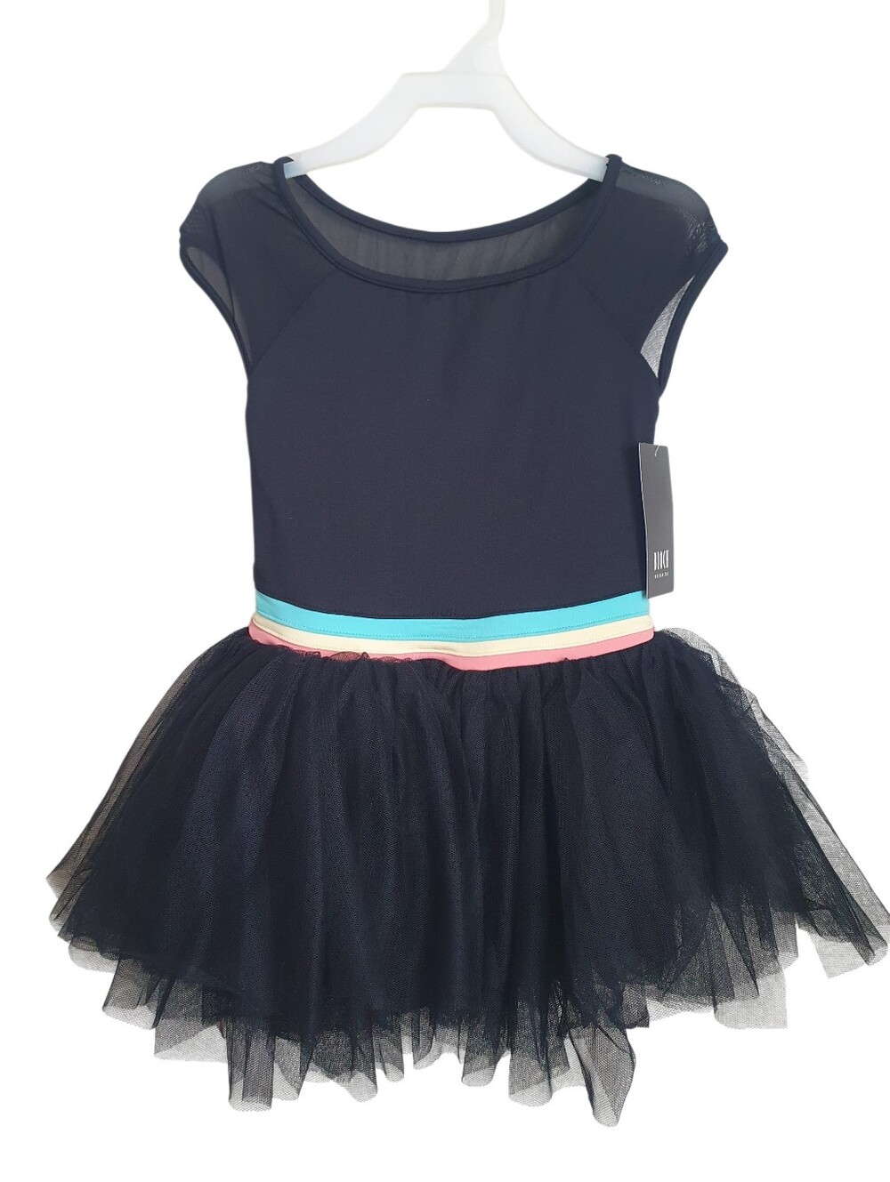 Bloch Girl's Leotard Dress Gelato Stripe Waistband - Mesh Cap Sleeves Sz. 8-10